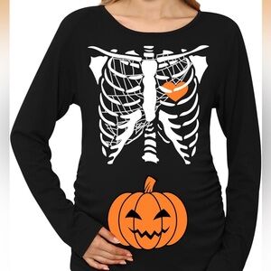 Skeleton and Pumpkin Maternity Shirt